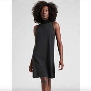Athleta Initiative Dress Black Lightweight High Neck Flowy Mini Dress Size Small